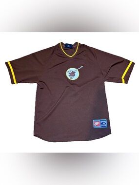 Nike SAN DIEGO PADRES Pullover JERSEY M Cooperstown SWINGING FRIAR Sewn Warmup